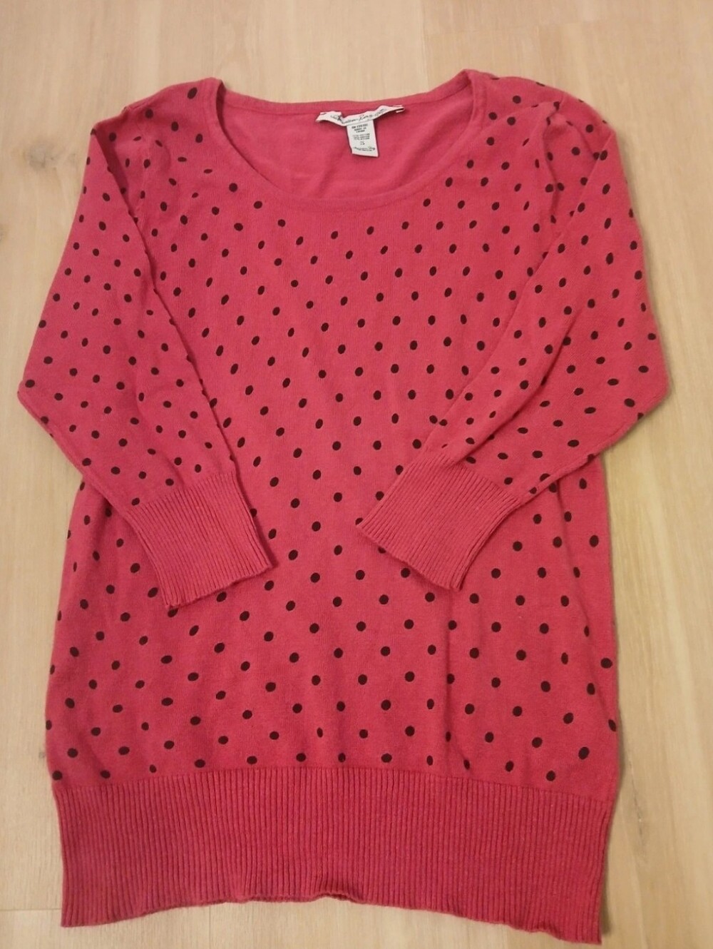 American Rag Pink Crewneck Sweater with Black Polka Dots